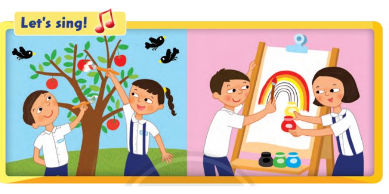 Nghe và hát bài hát chủ đề màu sắc. (Ảnh: Chụp màn hình SGK)