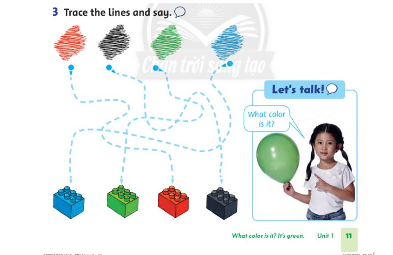 Hoạt động nối theo nét đứt và nói. (Ảnh: Chụp màn hình SGK)