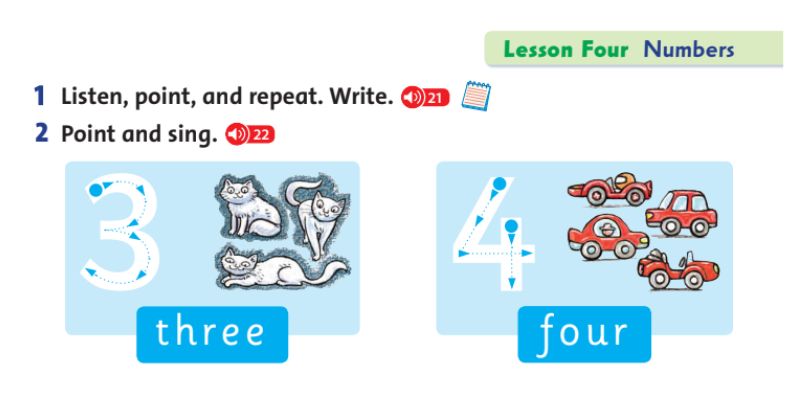 Học số đếm 3 và 4. (Ảnh: Chụp màn hình SGK)