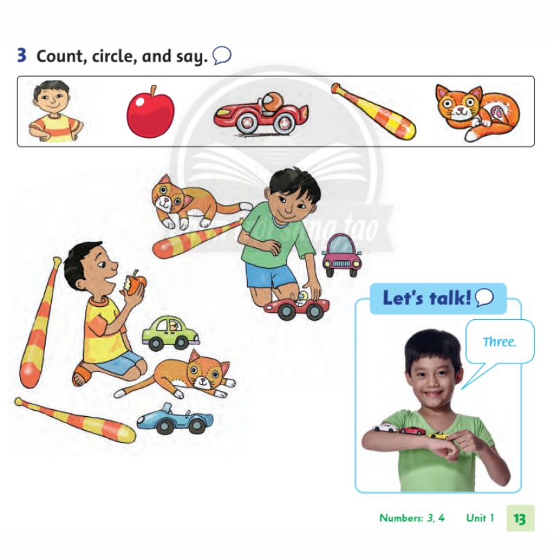 Bài tập đếm, khoanh tròn và nói. (Ảnh: Chụp màn hình SGK)