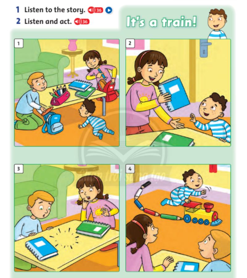 Listen to the story - Lesson 6. (Ảnh: Chụp màn hình SGK)