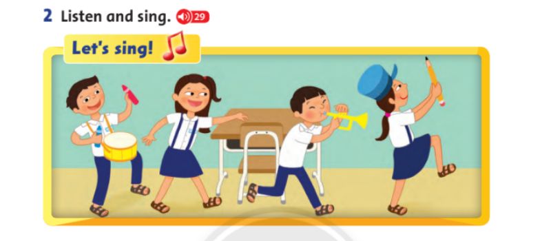 Listen and sing - Lesson 2. (Ảnh: Chụp màn hình SGK)