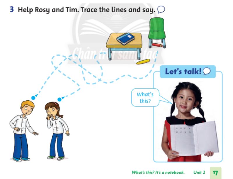 Help Rosy and Tim. Trace the lines and say - Lesson 2. (Ảnh: Chụp màn hình SGK)