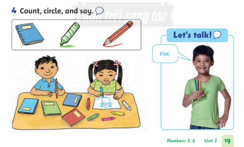 Count, circle, and say - Lesson 4. (Ảnh: Chụp màn hình SGK)