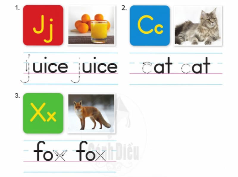 Làm quen với chữ cái J - C - F. (Ảnh: Sách Cánh diều)