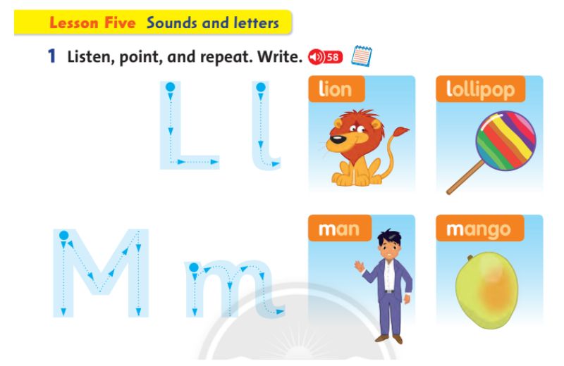 Học phát âm phonic L, M. (Ảnh: Chụp màn hình SGK)