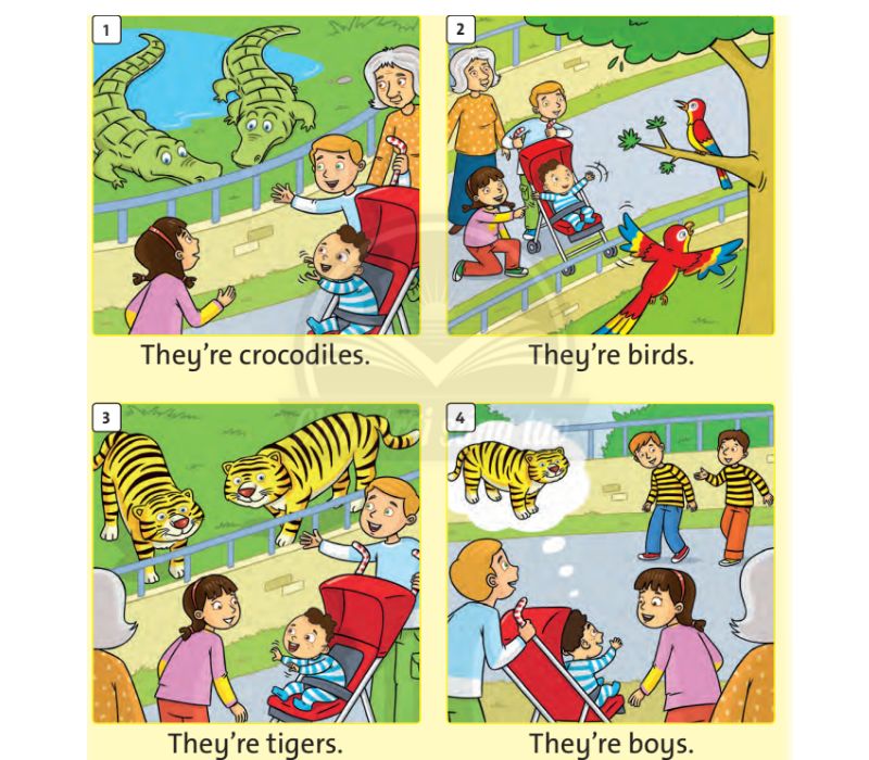 Nghe kể truyện qua tranh. (Ảnh: Chụp màn hình SGK)