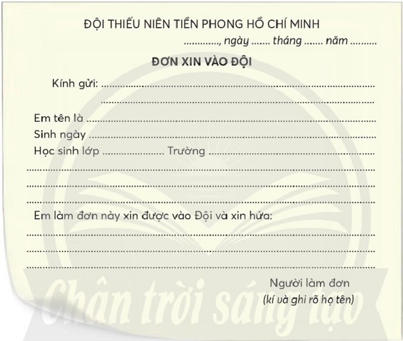 Mẫu Đơn xin vào Đội. (Ảnh: Sưu tầm Internet)