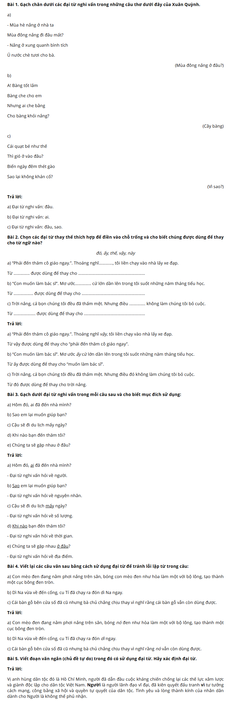 Giải bài tập Đại Từ - SGK tiếng Việt Lớp 5 Tập 1 Trang 20,21. (Nguồn: Sưu tầm)