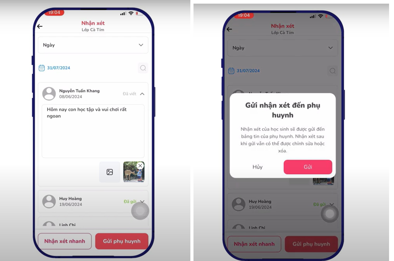 Giáo viên có thể nhận xét từng học sinh ở mỗi lớp (Ảnh: Monkey)