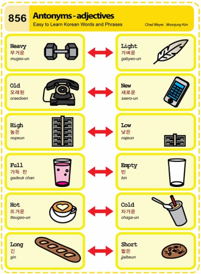 Cặp tính từ chỉ kích thước trái nghĩa. (Ảnh: Internet)