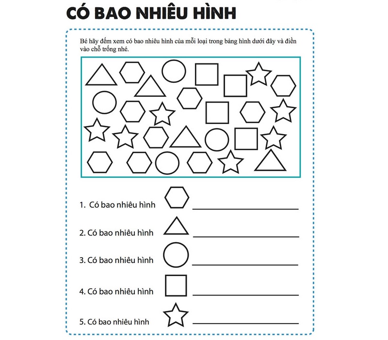 Bài tập tư duy thống kê cho trẻ lớp 1. (ảnh: sưu tầm internet)