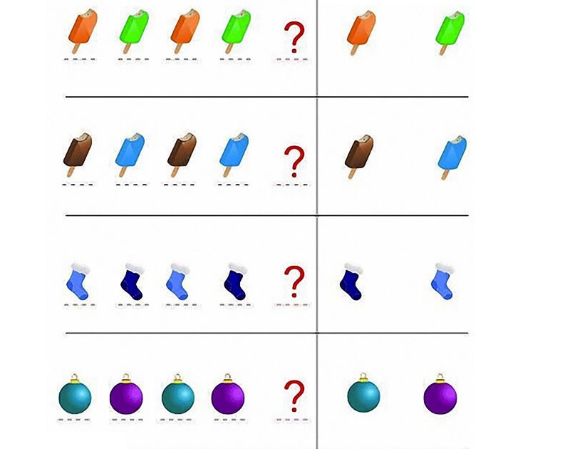 Bài tập tìm quy luật tư duy cho bé 6 tuổi. (Ảnh: Sưu tầm internet)