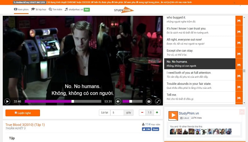 Vừa luyện nghe và giải trí với Studyphim. (Ảnh: Studyphim.vn)