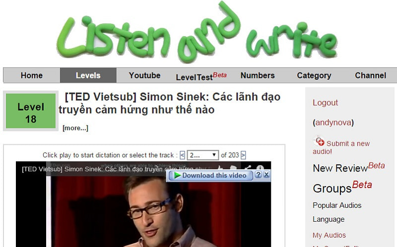 Nghe và chép chính tả tiếng Anh dễ dàng với Listen and Write. (Ảnh: Chụp màn hình)