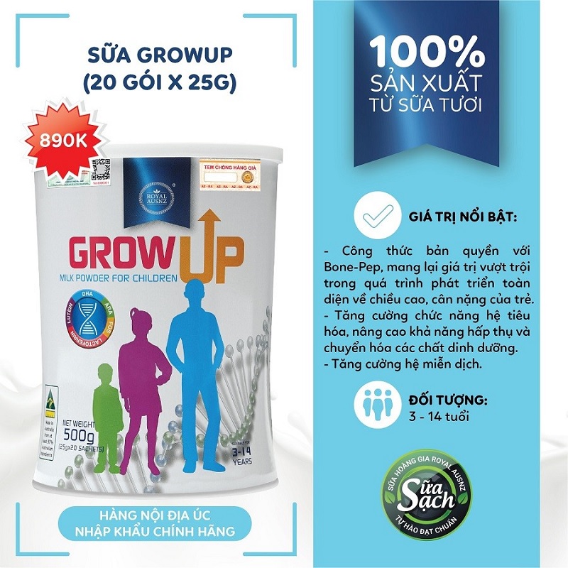 Sữa phát triển chiều cao cho trẻ Royal Ausnz Grow Up. (Ảnh: Sưu tầm internet)