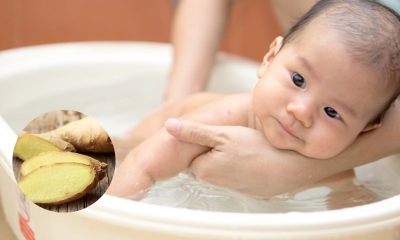 Dùng gừng làm  nước tắm để giải cảm cho trẻ. (Ảnh: Nguồn Internet)