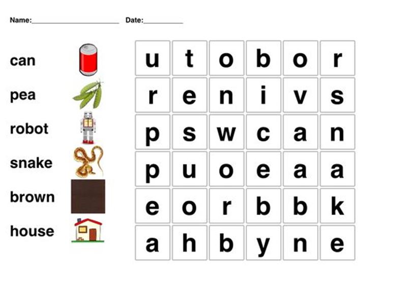Bảng mẫu trò chơi tìm từ có gợi ý. (Ảnh: Pinterest) 