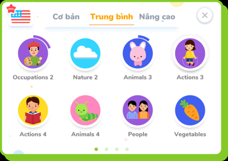 Trò chơi từ vựng theo chủ đề được xếp theo cấp độ trên MJ. (Ảnh: Monkey)