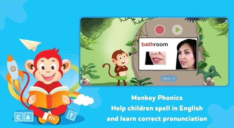 Tính năng thu âm giọng nói & kiểm tra phát âm của bé trên Monkey Stories. (Ảnh: Monkey)