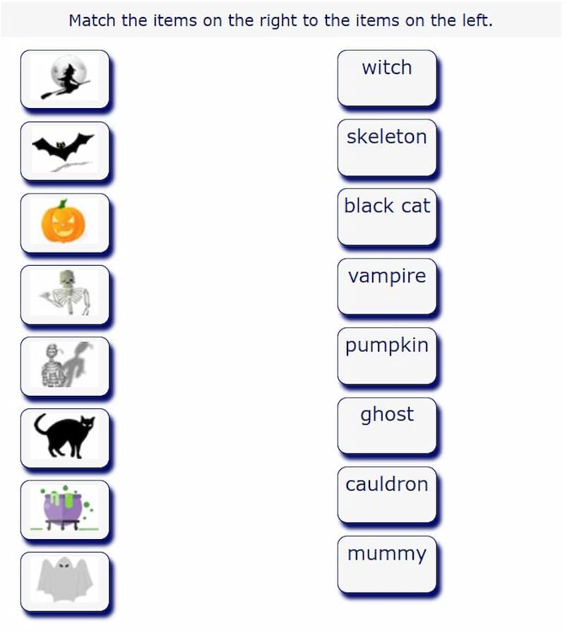 Bài tập nối từ Halloween. (Ảnh: Internet)