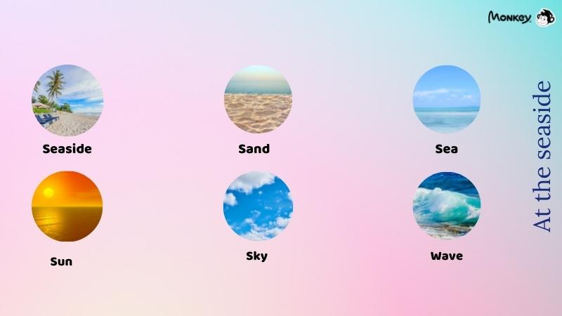 Từ vựng tiếng Anh lớp 2 chủ đề bãi biển. (Ảnh: Tác giả)