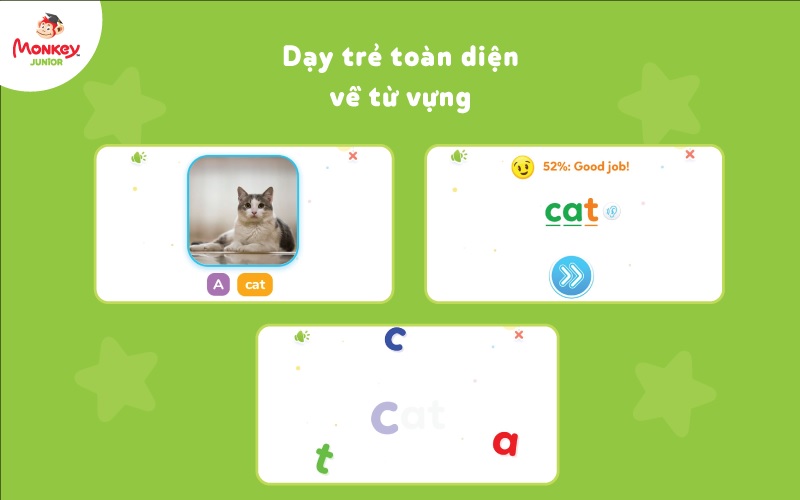 Dạy bé từ vựng tiếng Anh toàn diện trên app Monkey Junior. (Ảnh: Monkey)