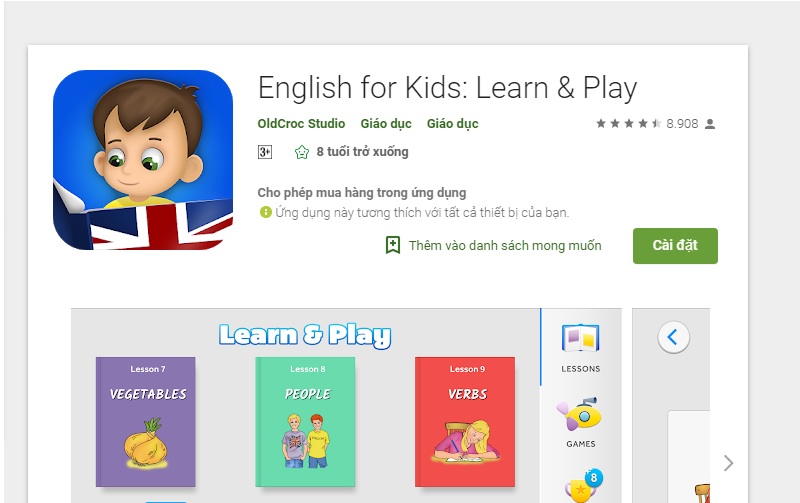 Ứng dụng học từ vựng trên ipad thú vị English for Kids. (Ảnh: Sưu tầm internet)