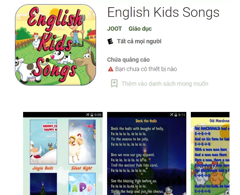 E-Kid Songs – Ứng dụng học từ vựng tiếng Anh qua bài hát trên ipad. (Ảnh: Sưu tầm internet)