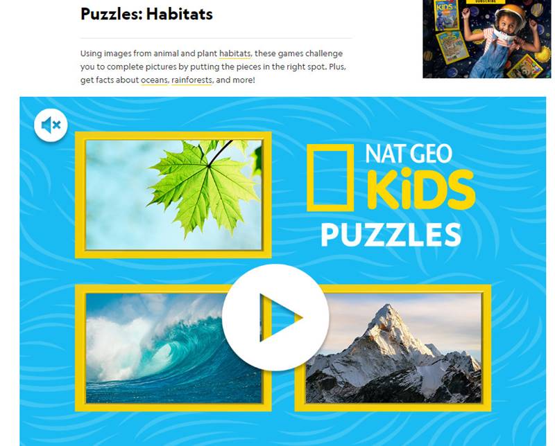 Trò chơi Ghép hình đúng. (Ảnh: https://kids.nationalgeographic.com/)