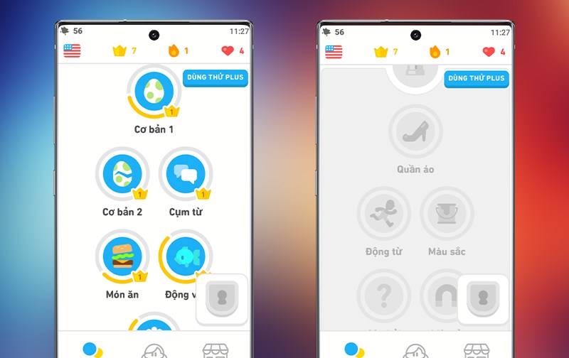 Danh sách từ của Duolingo được phân chia chủ đề rõ ràng. (Ảnh: Internet)