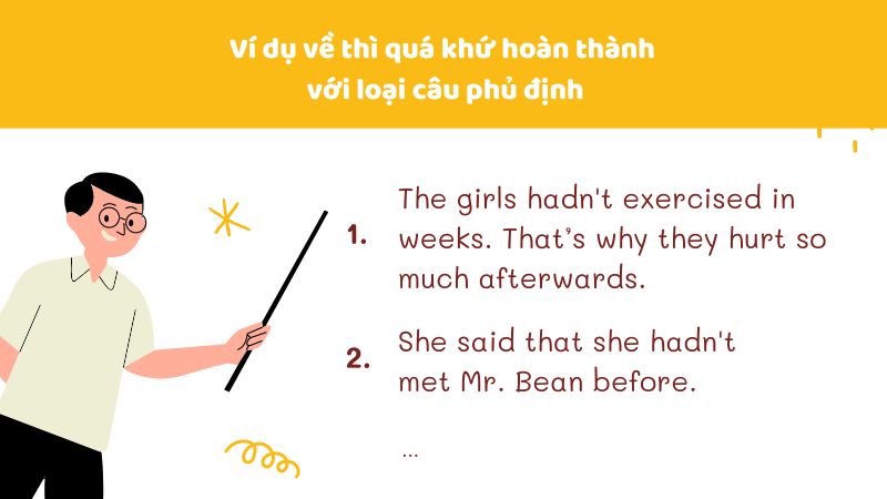 Ví dụ thì quá khứ hoàn thành với câu phủ định. (Ảnh: Canva)