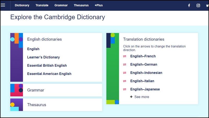 Web dịch tiếng anh sang tiếng việt chính xác nhất Cambridge. (Ảnh: Tác giả)