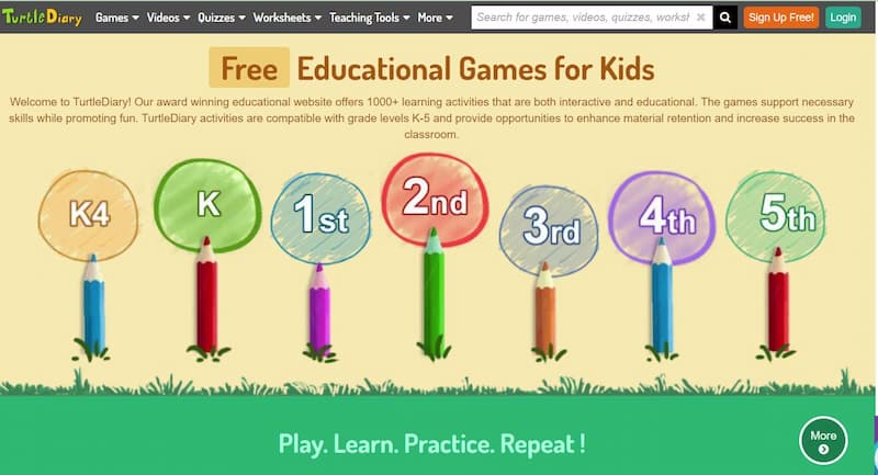 Trang web luyện đọc tiếng anh Turtledairy.com. (Ảnh: Internet)