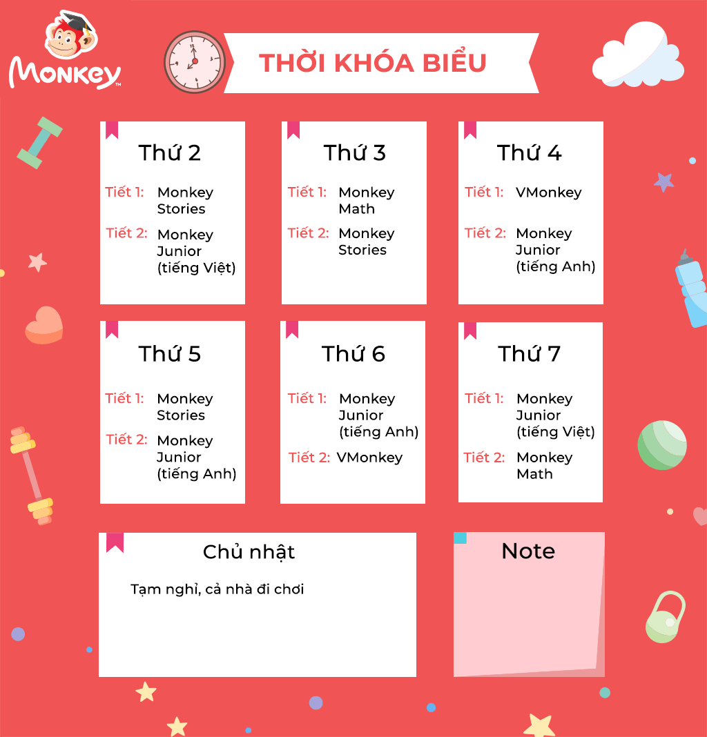 Thời khóa biểu 2 tiết trong 1 ngày. Ảnh: Monkey.