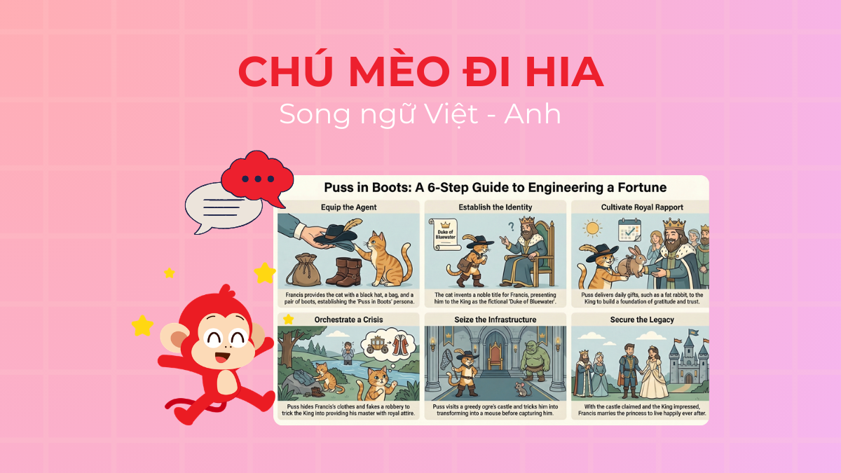 Truyện Chú Mèo Đi Hia song ngữ Việt - Anh & câu hỏi luyện tập