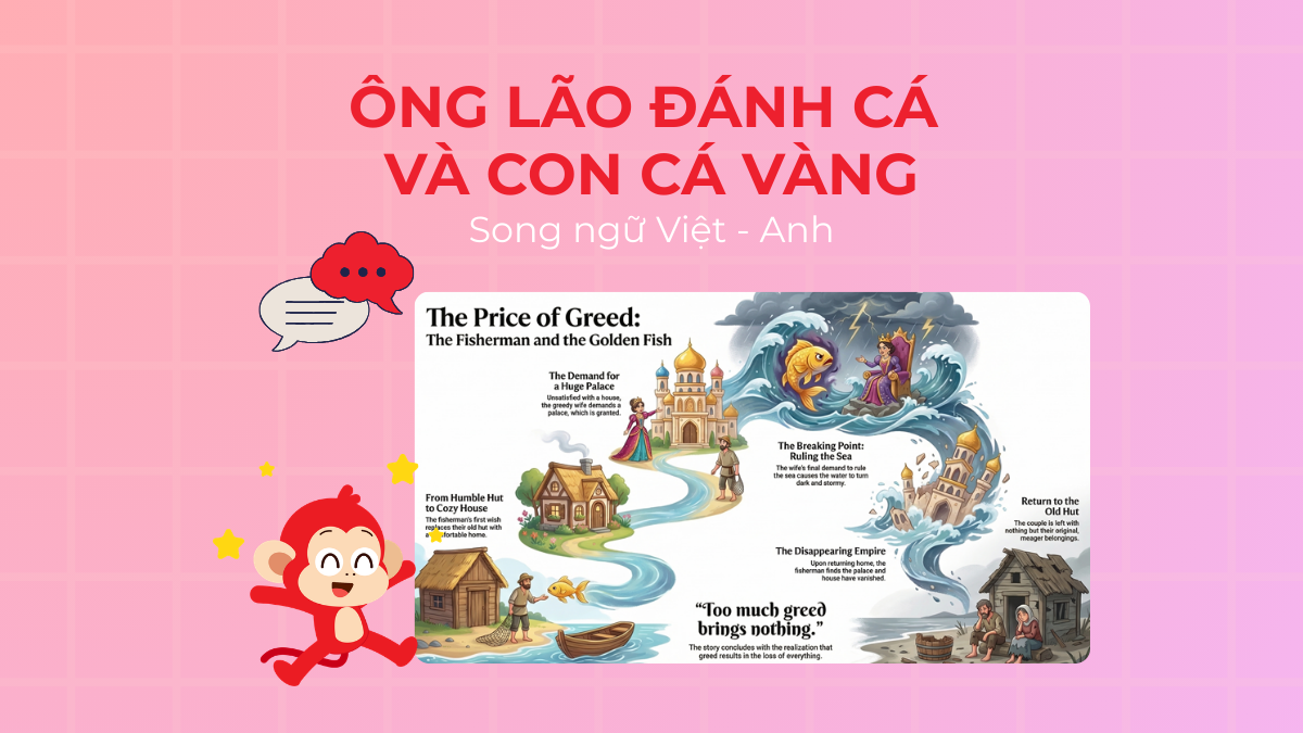 Truyện Ông Lão Đánh Cá Và Con Cá Vàng song ngữ Việt - Anh & câu hỏi luyện tập