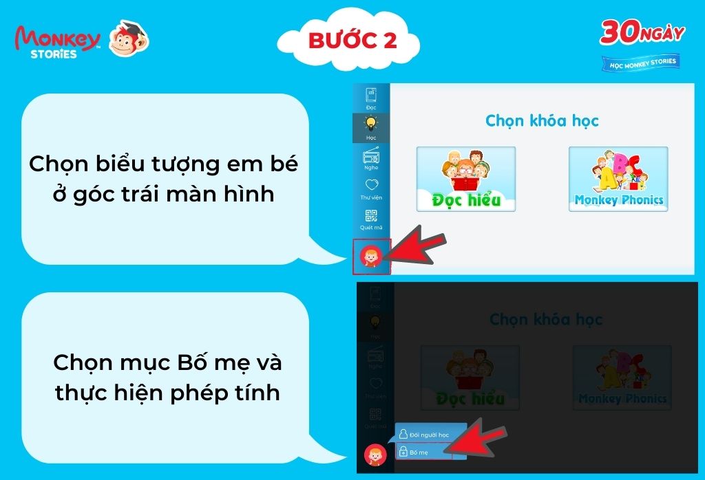Cách xem báo cáo học tập trên Monkey Stories - Bước 2. (Ảnh: Monkey)