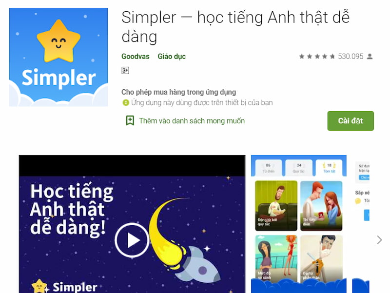 App học từ vựng tiếng Anh Simpler. (Ảnh: Sưu tầm Internet)