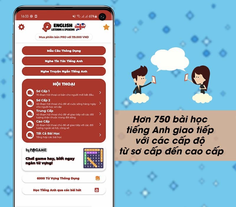 App học từ vựng tiếng Anh PORO English. (Ảnh: Sưu tầm Internet)