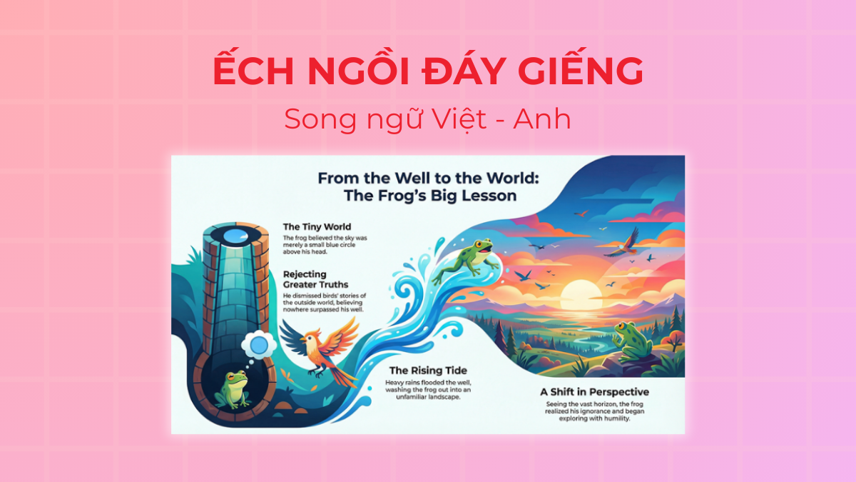 Truyện Ếch Ngồi Đáy Giếng song ngữ Việt - Anh & câu hỏi luyện tập