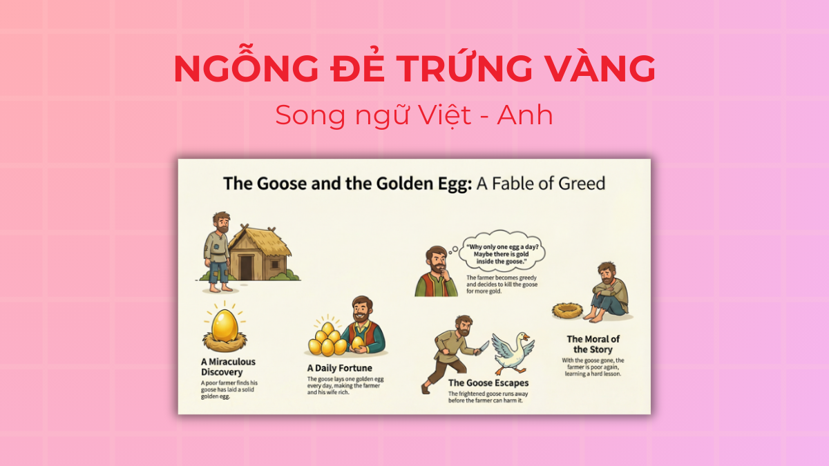 Truyện Ngỗng Đẻ Trứng Vàng song ngữ Việt - Anh & câu hỏi luyện tập