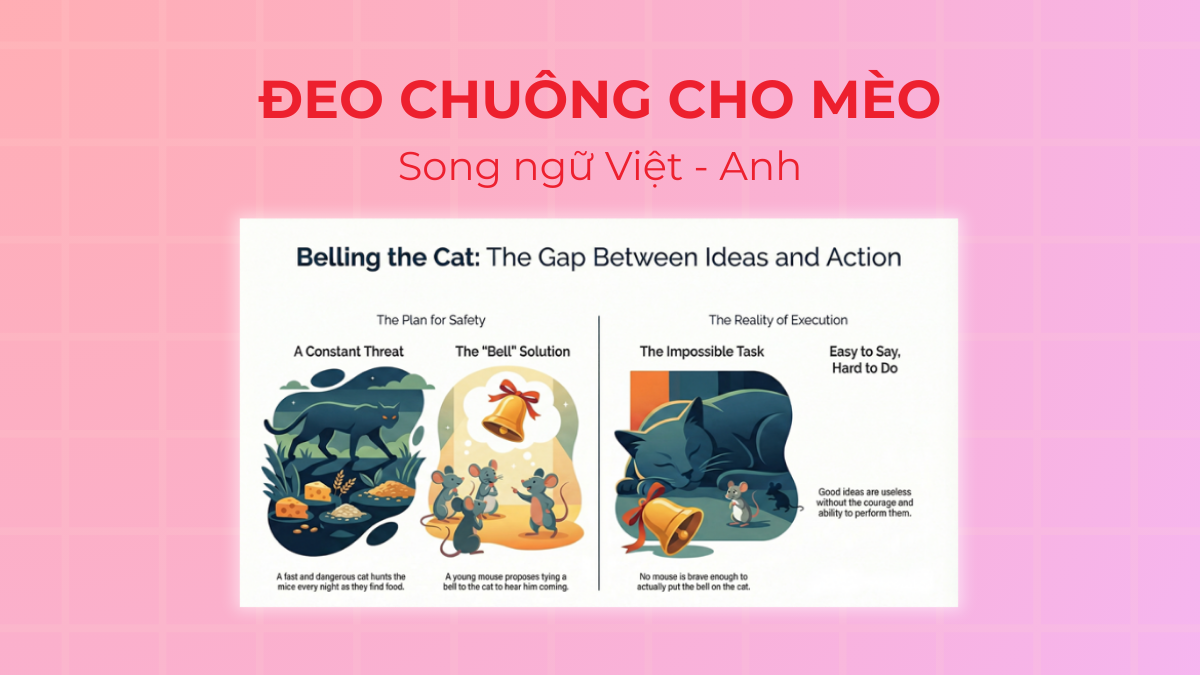 Truyện Đeo Chuông Cho Mèo song ngữ Việt - Anh & câu hỏi luyện tập