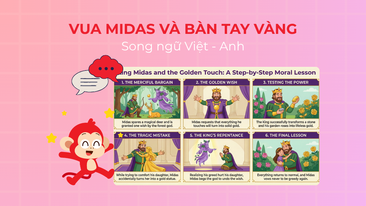 Truyện cổ tích: ‘Vua Midas Và Bàn Tay Vàng’ song ngữ Việt - Anh